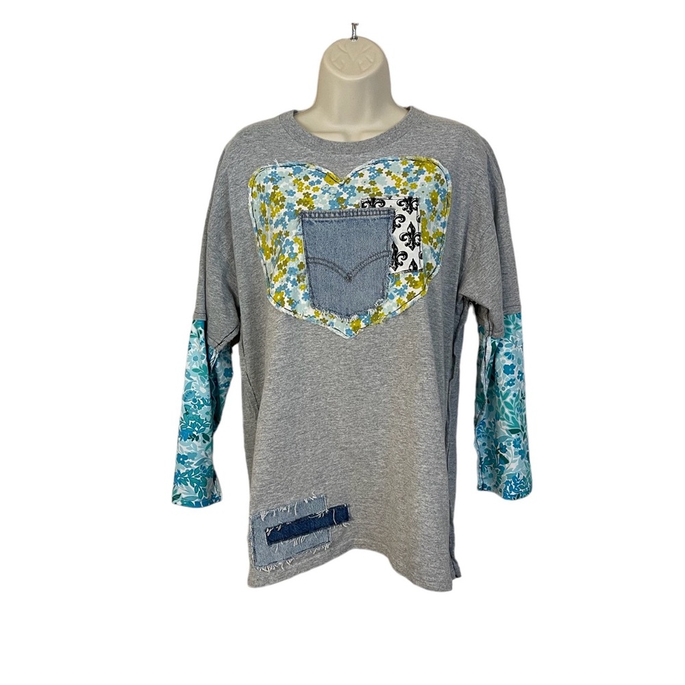 Hand crafted Reworked Recycled up-cycled re-imagined t-shirt  Patchwork pocket
